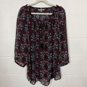 Daniel Rainn Tunic Top Smocked Floral Sheer Peasant Bohemian Cottage Romantic 3X